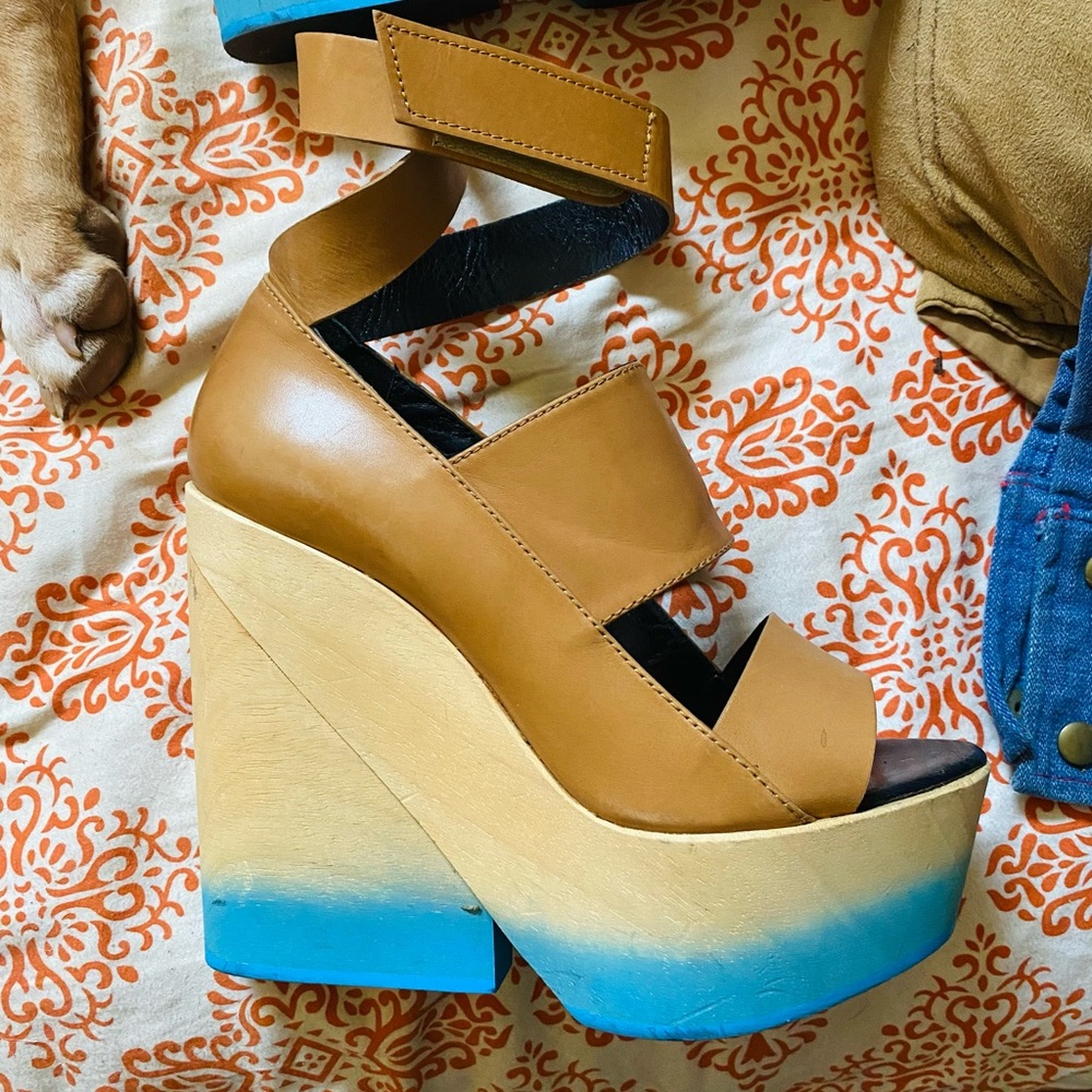 Pierre Hardy wood platform wedge high heel ombré ankle strap shoe sandal 40 9